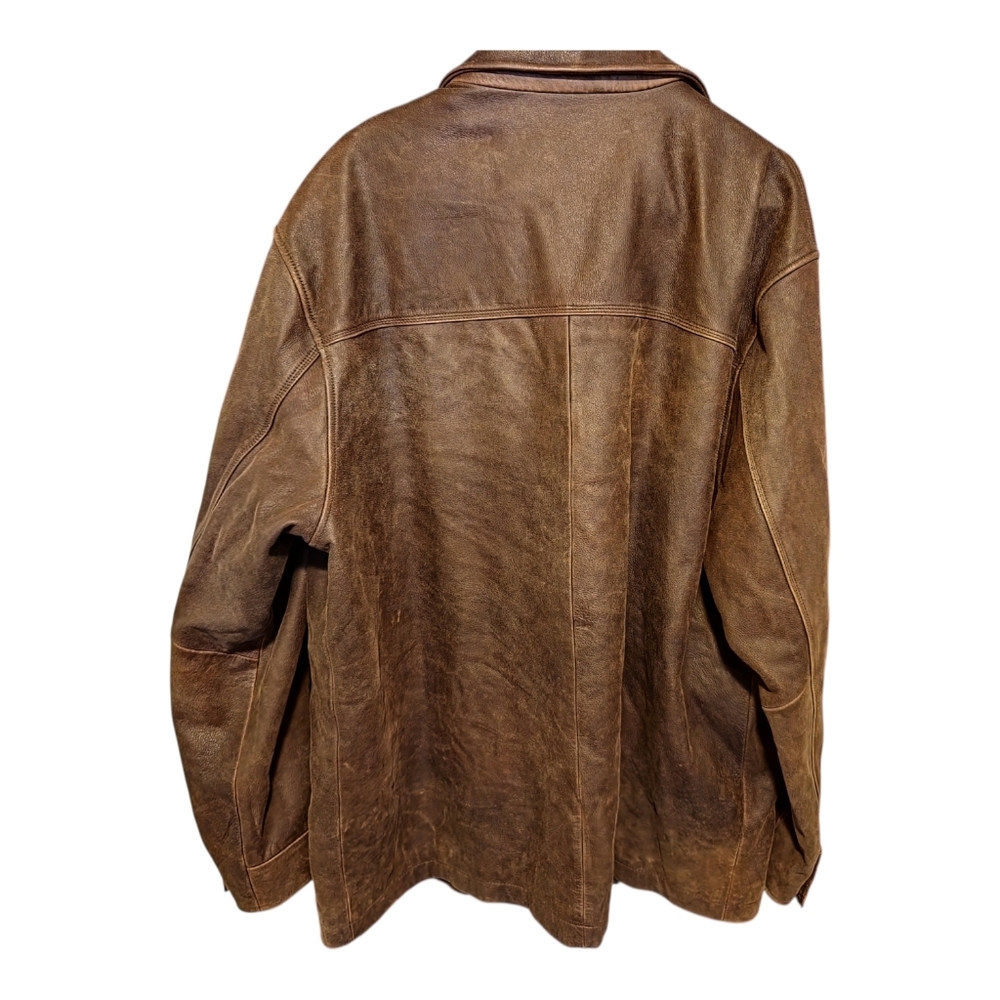 vintage EDDIE BAUER leather coat XL brown SPORTSMAN field jacket TRUCKER Work‎ - Picture 2 of 9
